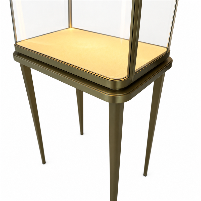 Brushed Gold Pedestal Jewelry Showcase